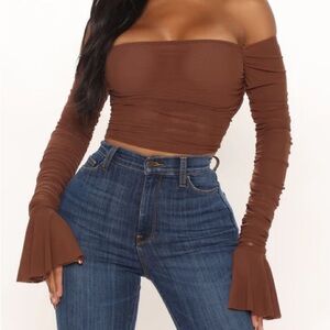 Fashion Nova Chocolate Off-Shoulder Crop Top